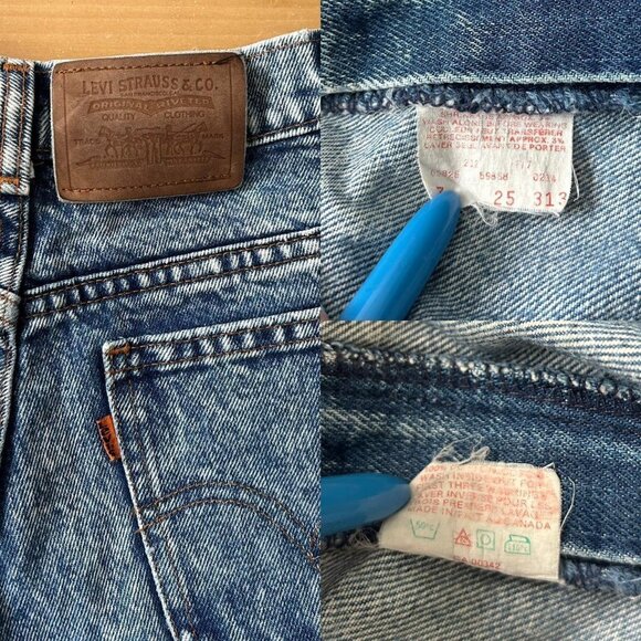 80s vintage Highwaisted Levi's Jeans Acidwash Bleached Orange Tab Tapered Mom. - Picture 5 of 7
